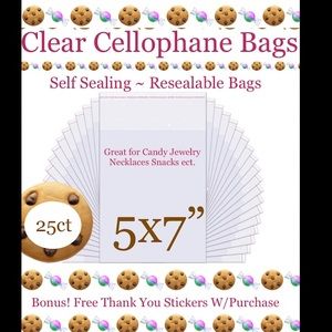 25ct 5x7” Clear Cello Bags w/Free Stickers 🍃🆕🍃Crystal Clear ~ Resealable